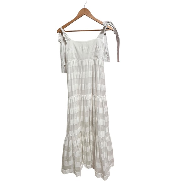 Zimmermann Women's Rosa striped midi Dress size 3 tie shoulder cream cotton - Picture 2 of 9